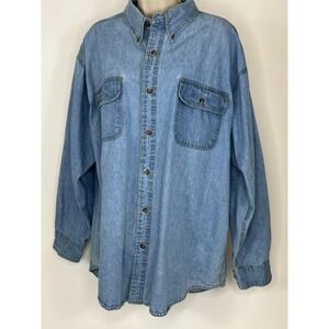 Premier Intnl. For Men XL 100% Cotton Blue Denim Button Up Long Sleeve Top Shirt
